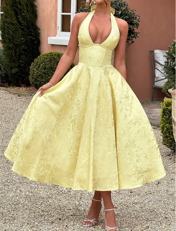 Lemon Yellow Jacquard Dress