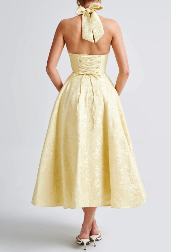 Lemon Yellow Jacquard Dress