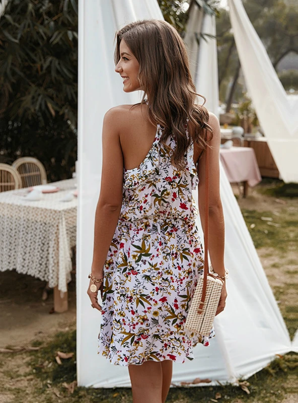 Mini Flowered Sleeveless Ruffles Dress S / Red Dresses