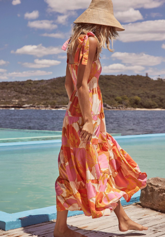 Bohemian Festive Warm-Season Elastic Gown Design With Coastal Women Tie Sundress Up Straps L /