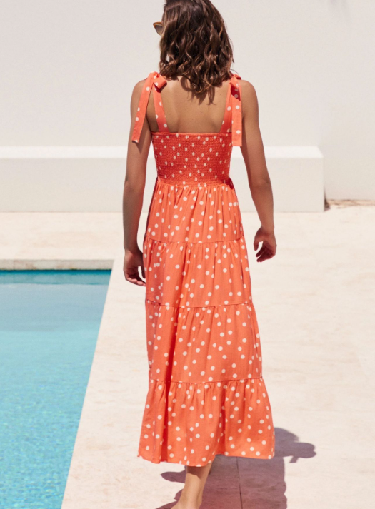 Bohemian Festive Warm-Season Elastic Gown Design With Coastal Women Tie Sundress Up Straps S /