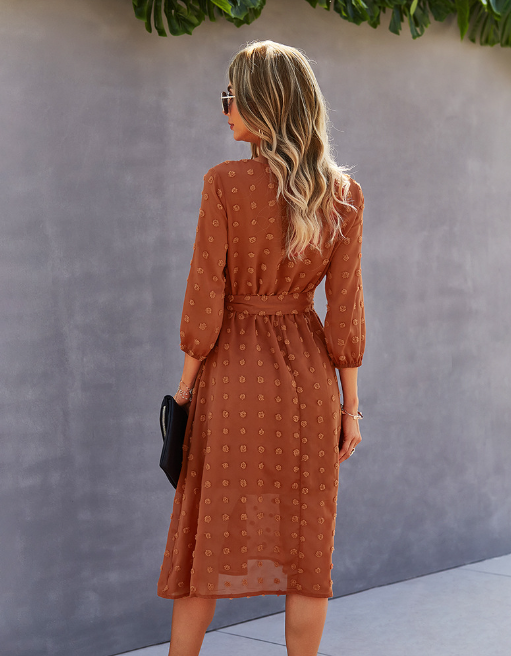Elegant Half Sleeve Women’s Casual V-Neck Midi Dress With Buttons Xl / Yellow Dresses