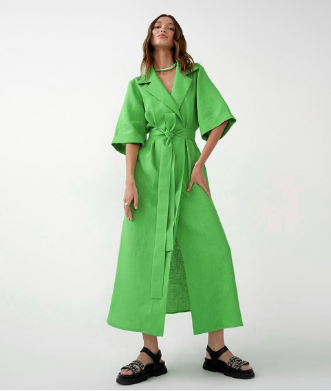 Women’s Casual Loose Half Sleeve Cotton Linen Office Blazers Dress M / Green Dresses