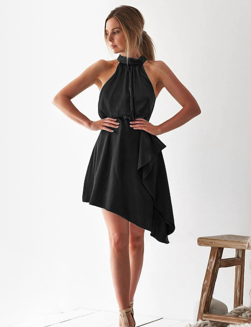 Satin Strap Dress With Hanging Neck M / Apricot Dresses