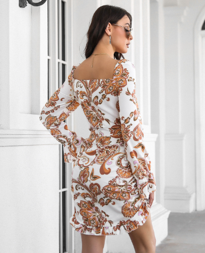 Ruffled Skirt With Printed Word Collar M / Orange