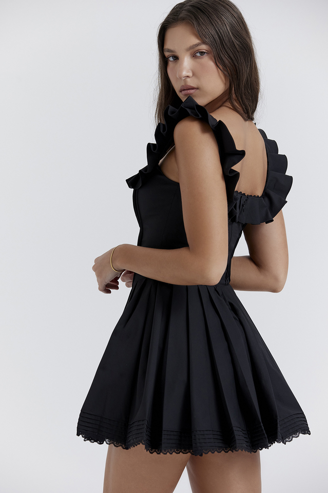 Jemima Black Pin Tuck Pleated Dress