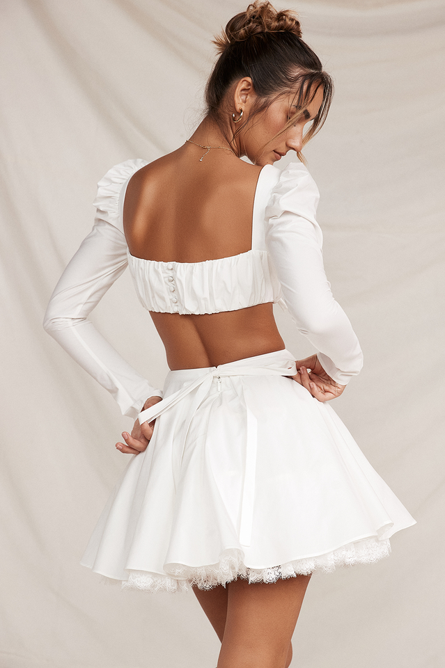Shira White Cropped Top + Skirt Set