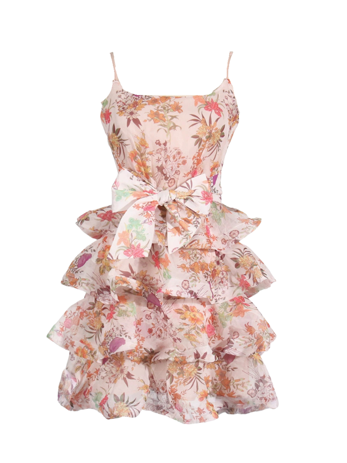 Spaghetti Floral Bow Mini Dress