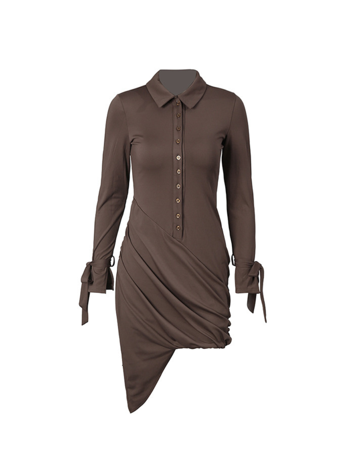 Folded Collar Ruched Mini Dress