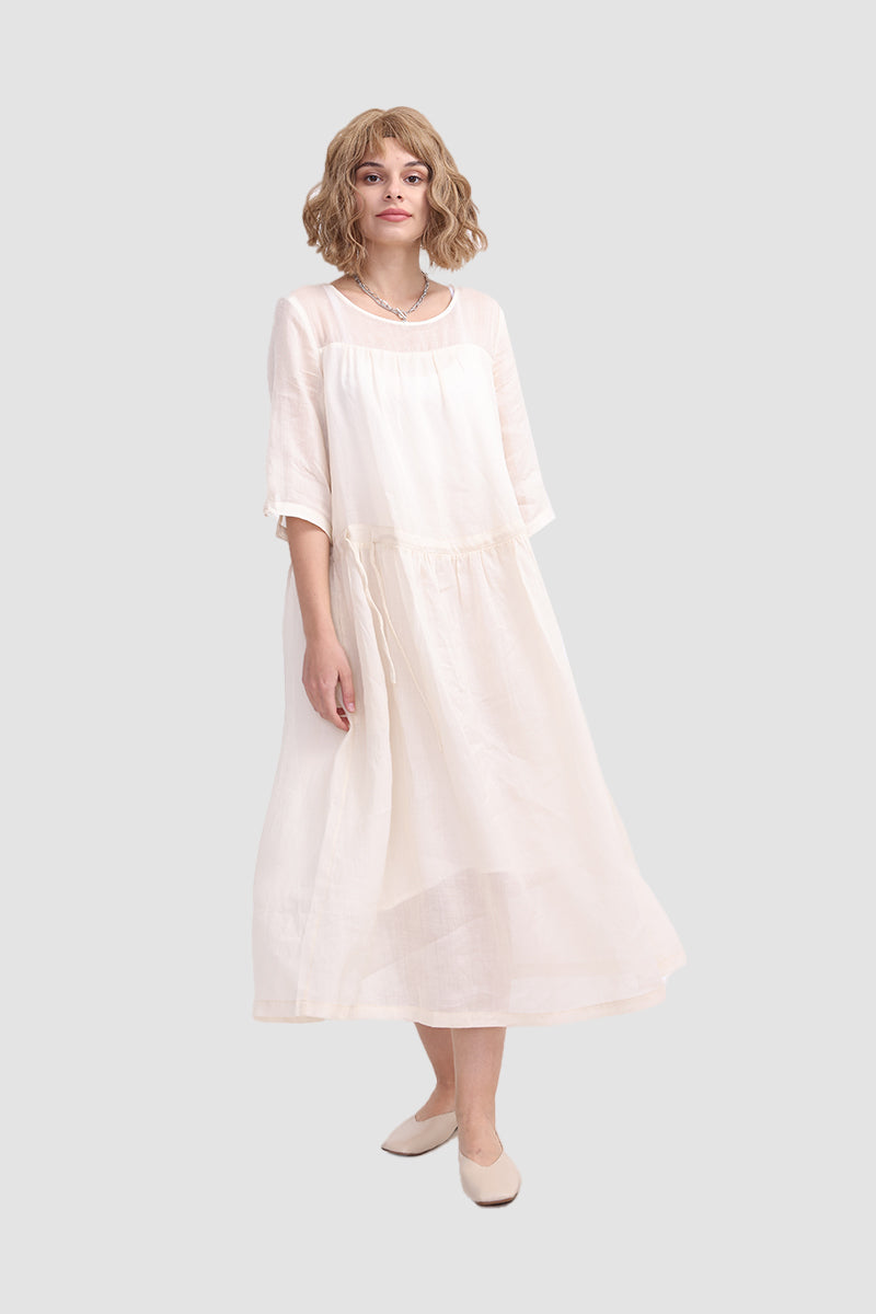 Ramona Dress In Ramie Fabric Off-White / M Midi Dresses