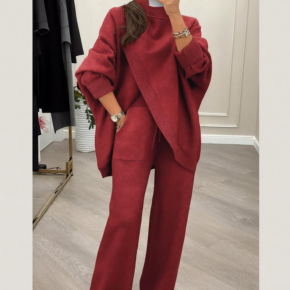 Oversized Knit Long Sleeve Top And Wide Leg Pants Set 7