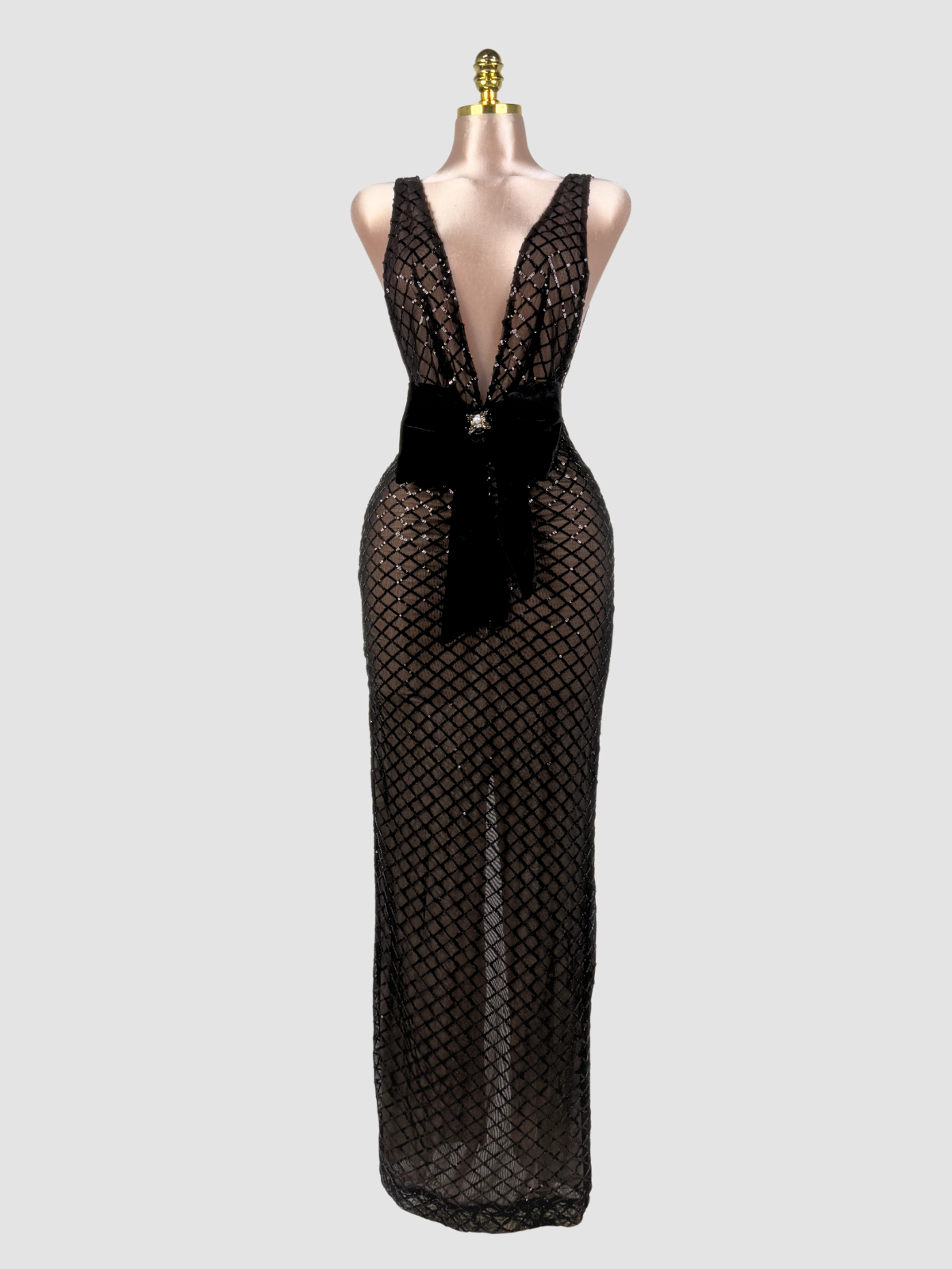 V Neck Bow Sequin Maxi Dress