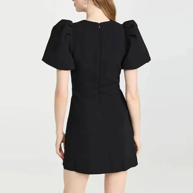 Sexy Hollow Out Slim Mini Puff Sleeve Red Party Dress
