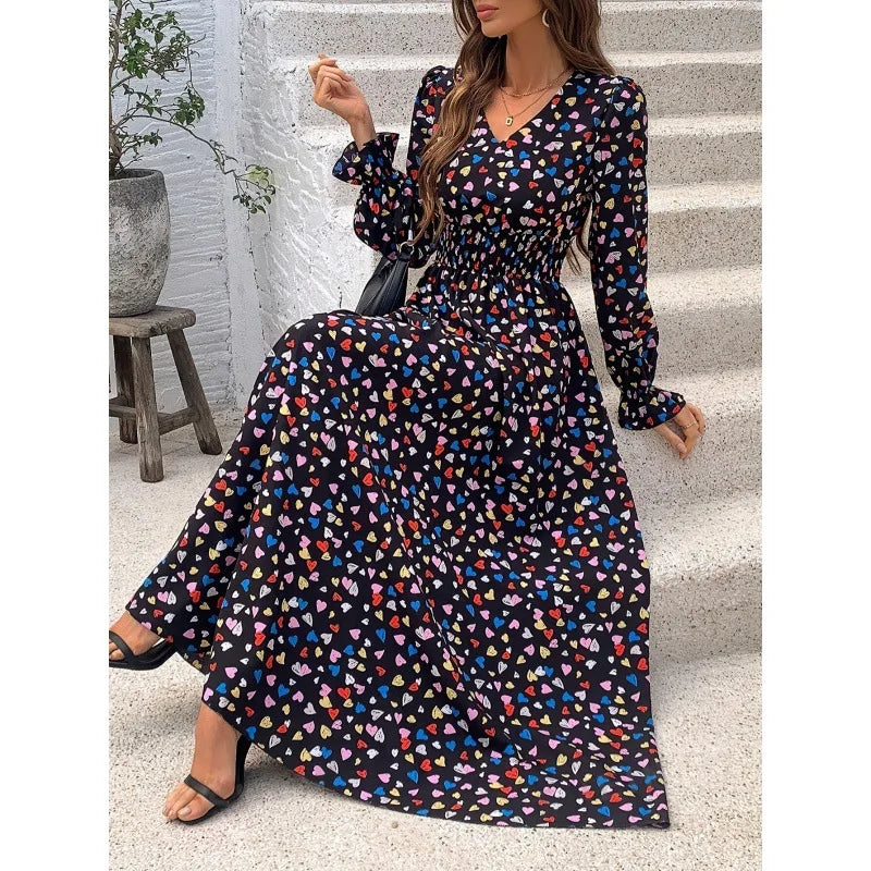 Retro Floral Print A-line Boho Dress Black / S oldfloraldress-250126