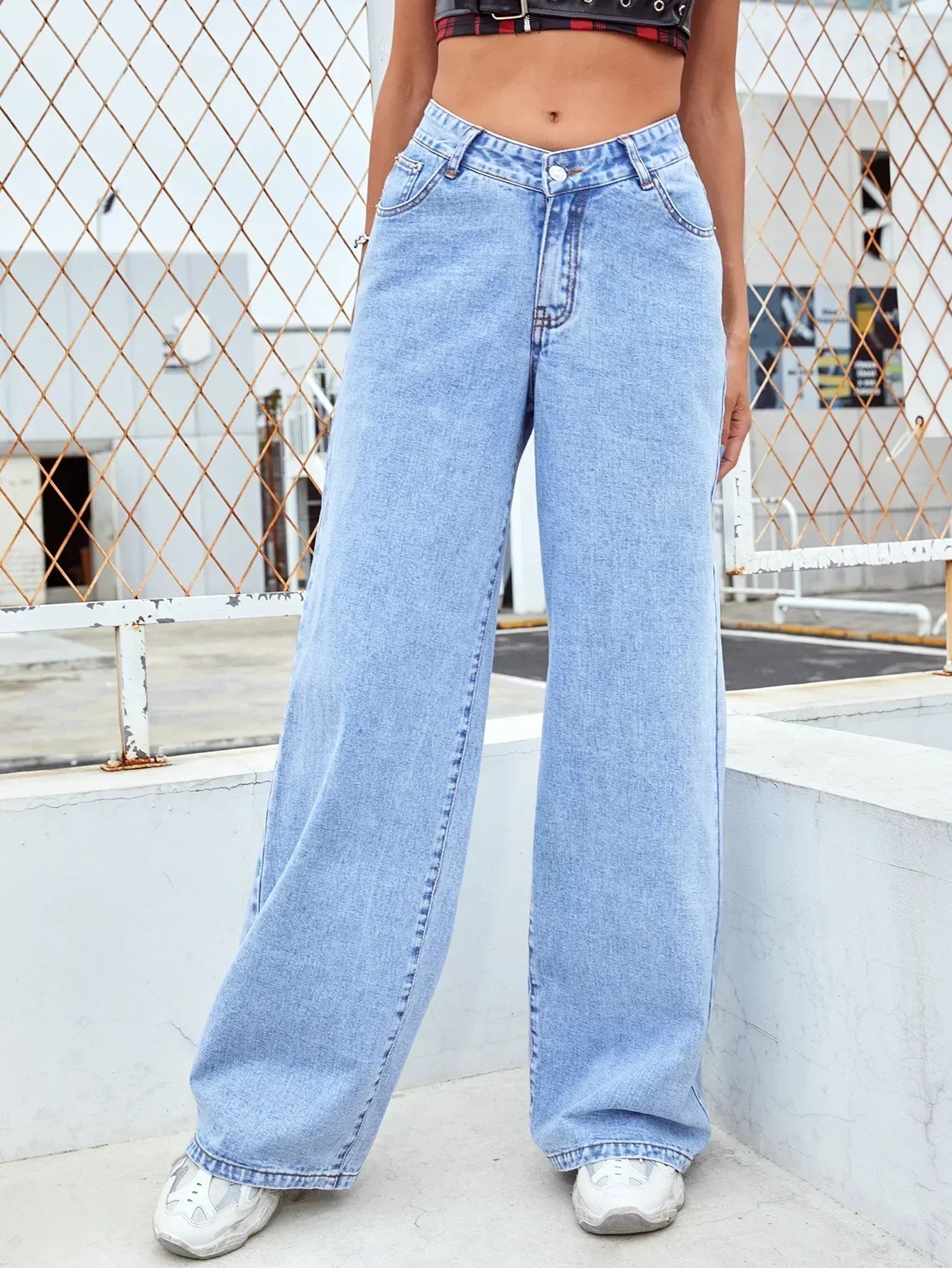 Retro Wide Loose Slimming High Street Straight Denim Jean Blue / Xs