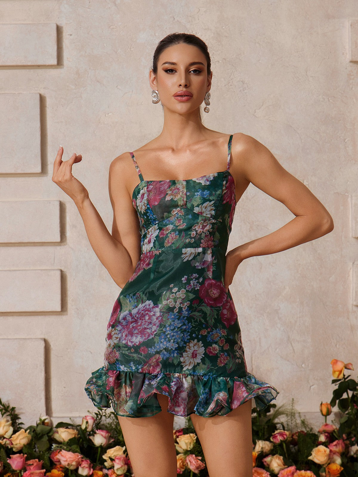 Spaghetti Floral Printed Skirt Set