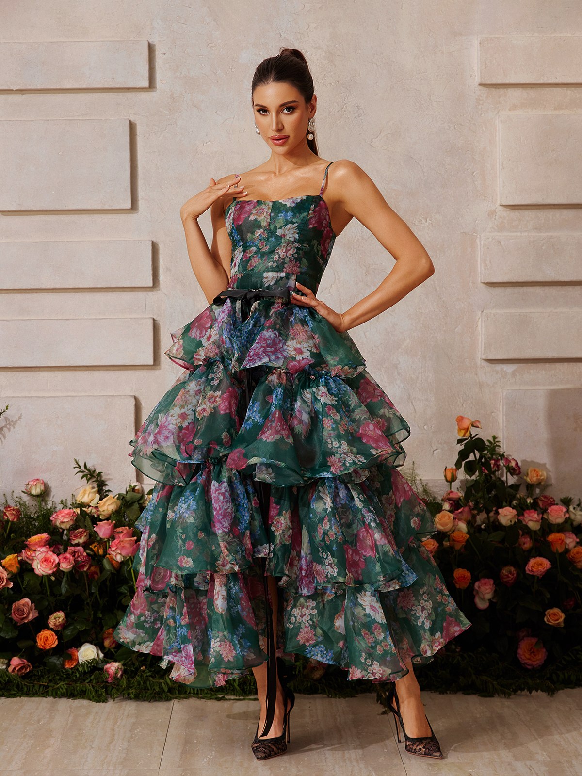 Spaghetti Floral Printed Skirt Set