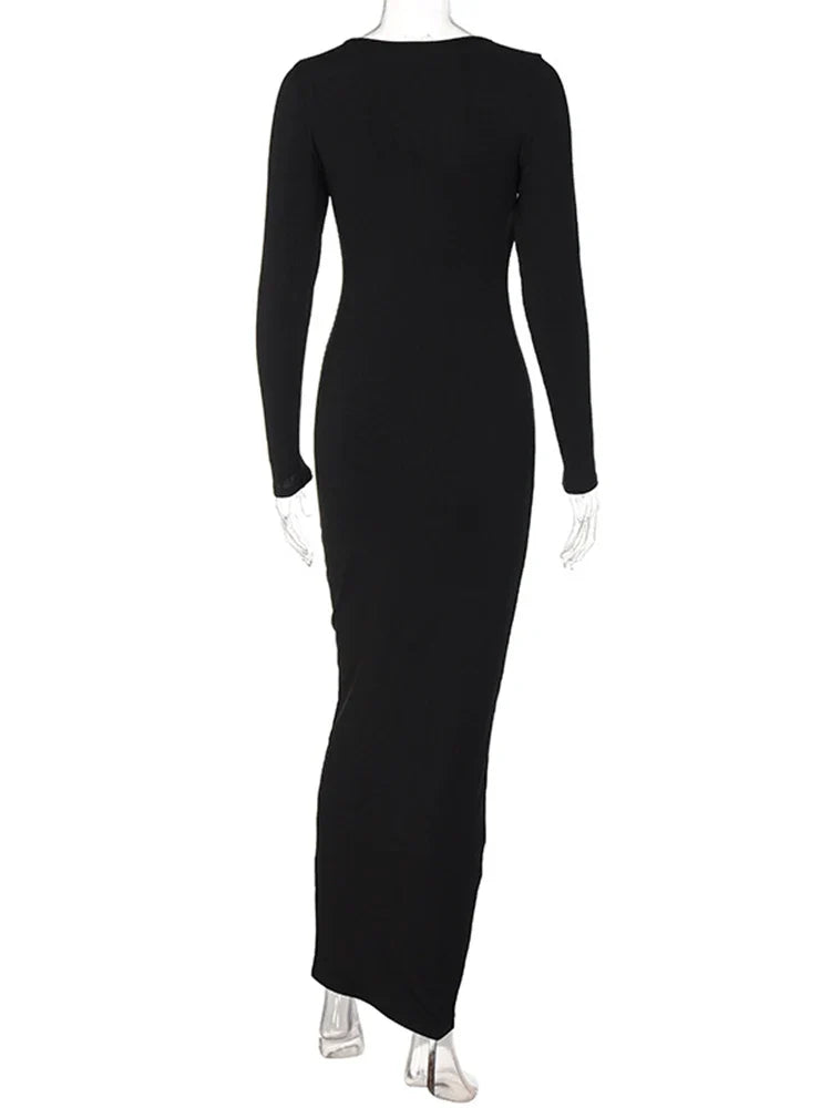 Ribbed Solid Square Neck Fall Evening Elegant Mit Midi Dresses
