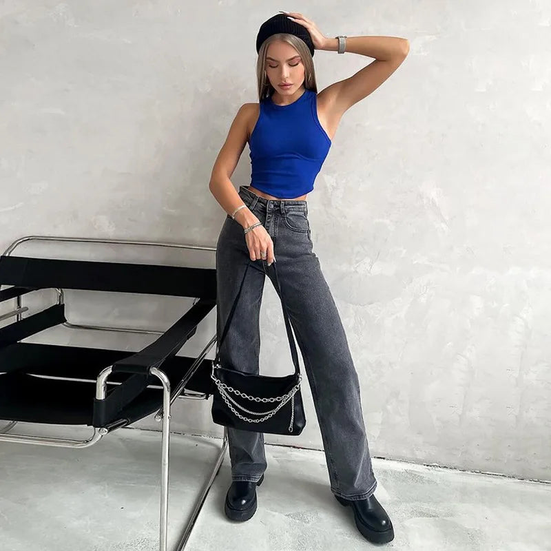 Ribbed Solid Women Skinny O-Neck Sleeveless Body-Shaping All-Matching Vest Female Streetwear