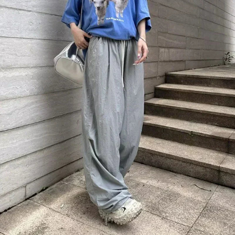 Parachute High Waist Drawstring Wide Leg Pant Gray / S pant-250223