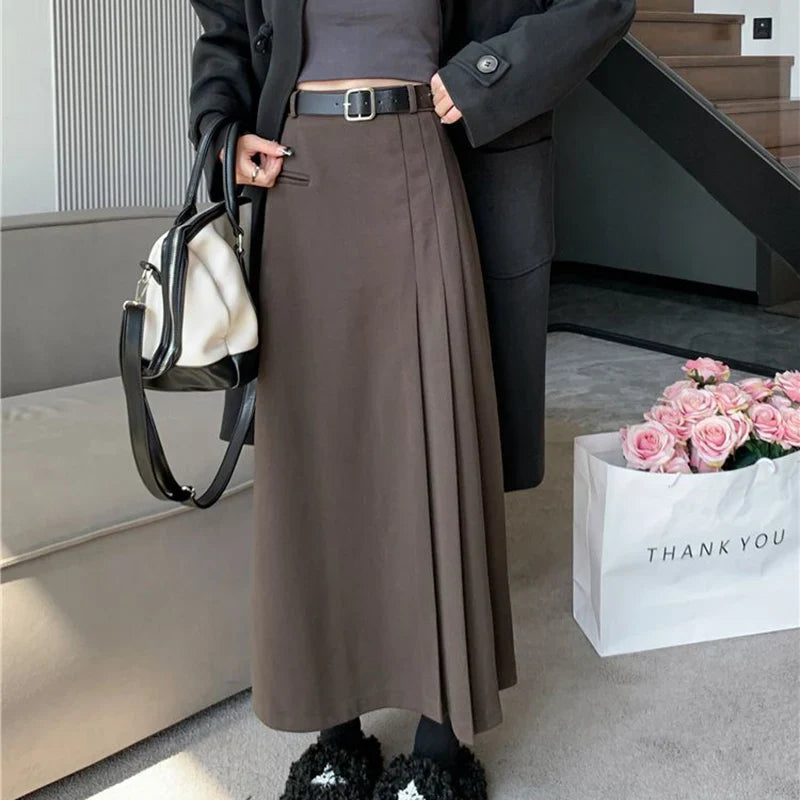 Vintage Pleated College Style High Waist ALine Skirt