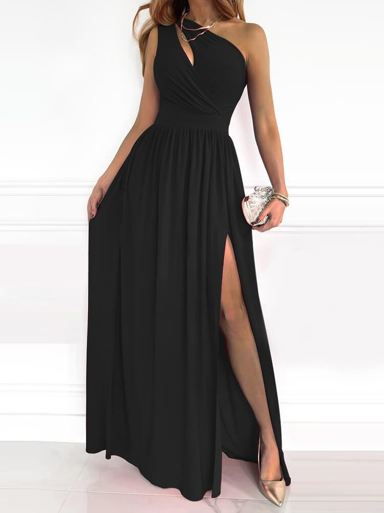 Romantic Red Flower Asymmetrical Keyhole Maxi Dress