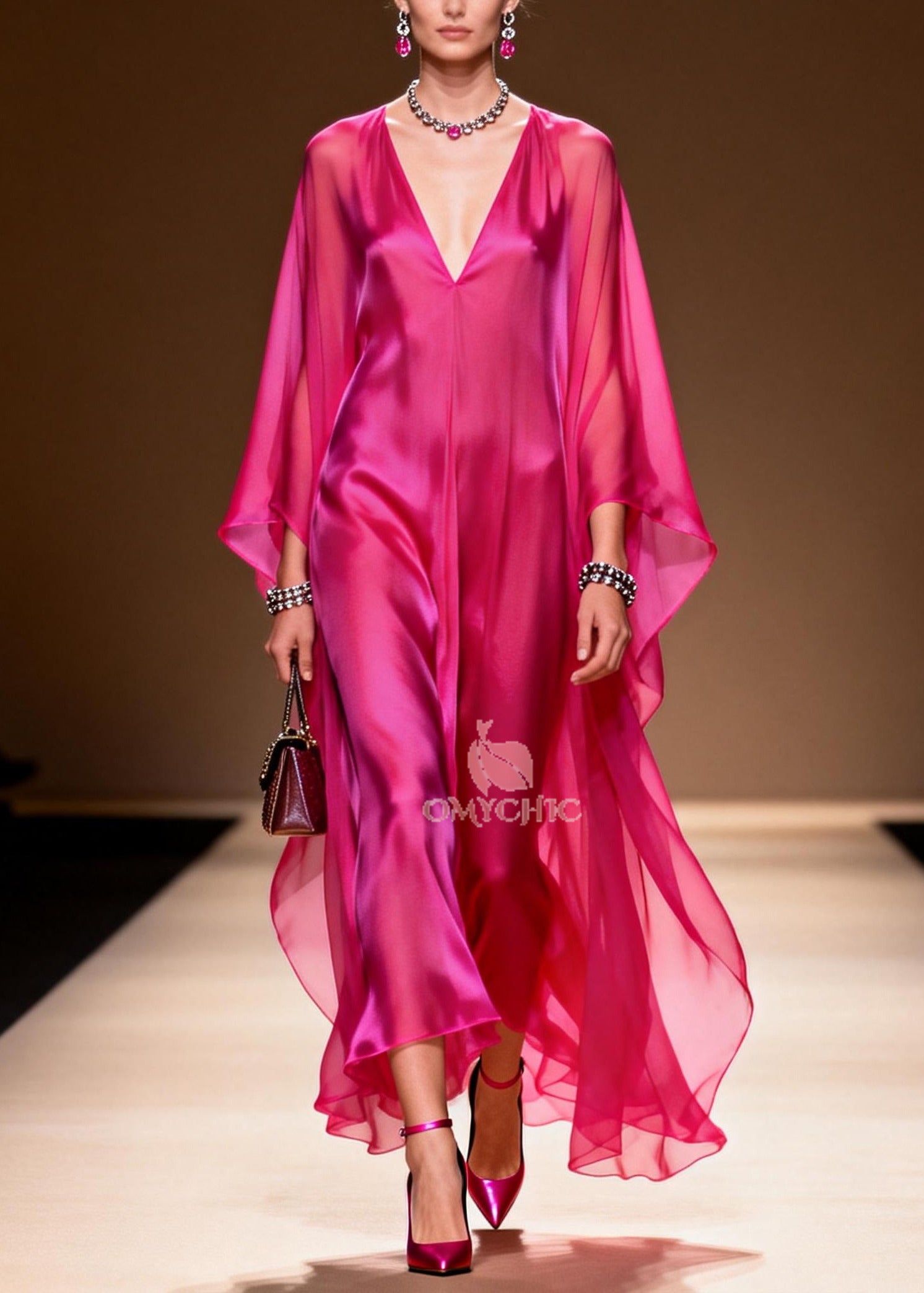 Rose Draping Chiffon Beach Dress Oversized Summer