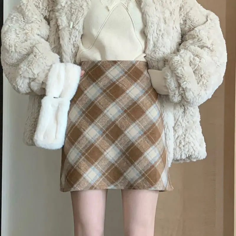 Mini Plaid Aline Red Style Allmatch Woolen Daily Skirt