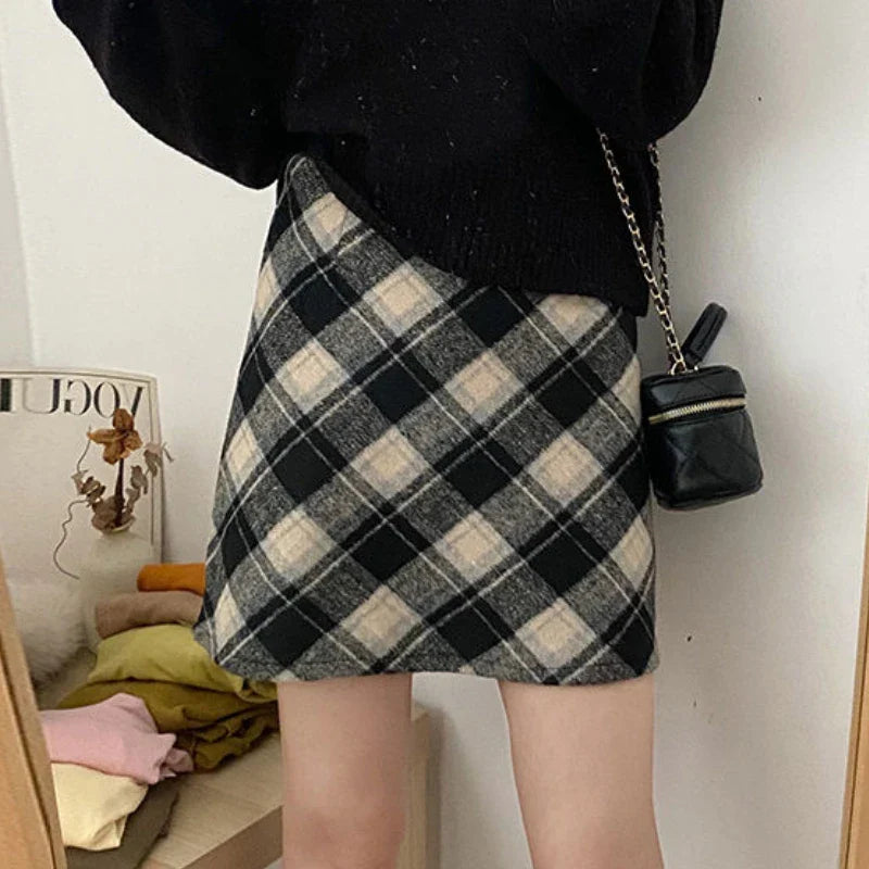 Mini Plaid Aline Red Style Allmatch Woolen Daily Skirt