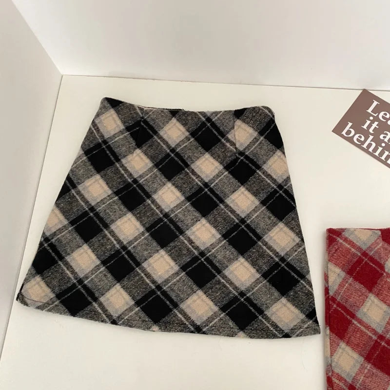 Mini Plaid Aline Red Style Allmatch Woolen Daily Skirt