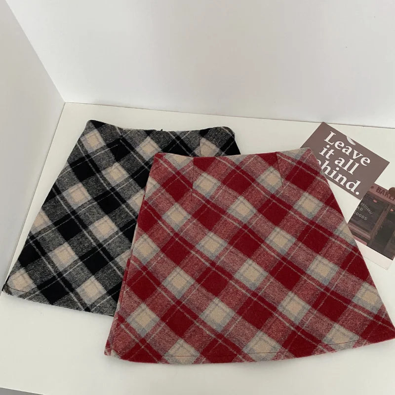 Mini Plaid Aline Red Style Allmatch Woolen Daily Skirt