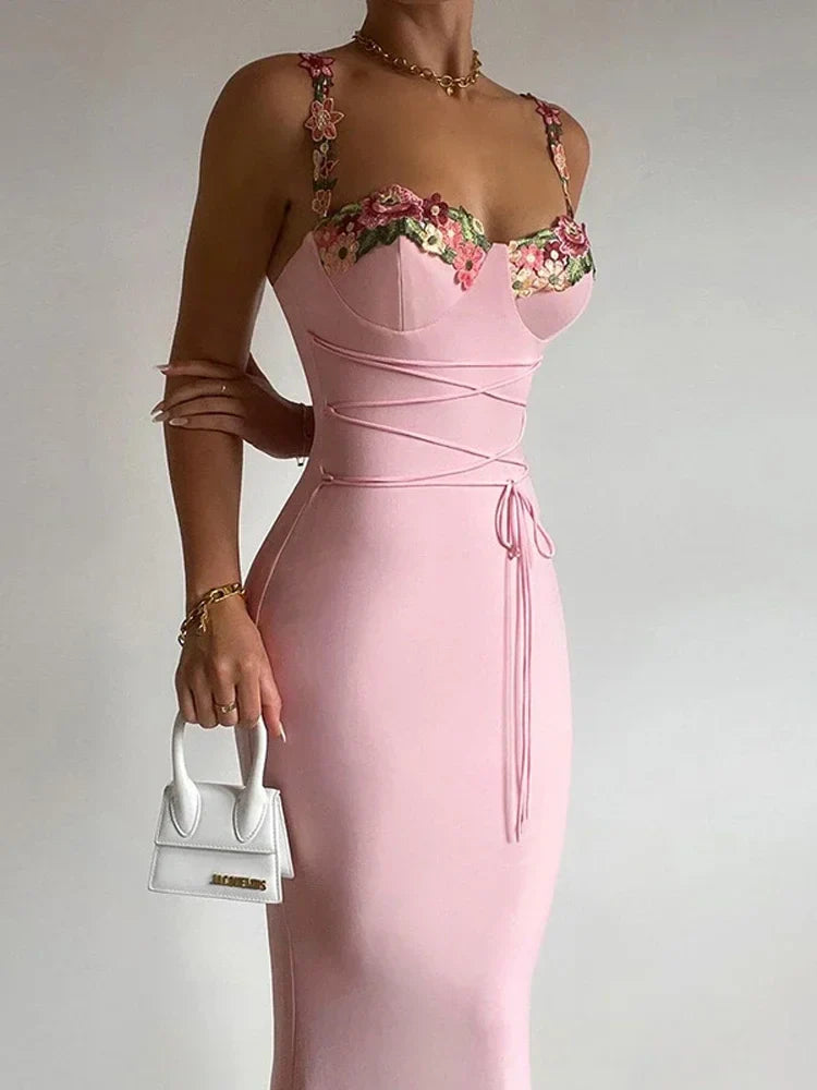 Laceup Bandage Backless Floral Dress