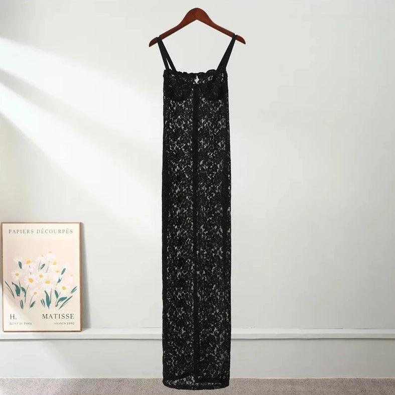 Sweetheart Neck Bustier Cup Sheer Lace Bodycon Maxi Dress 14