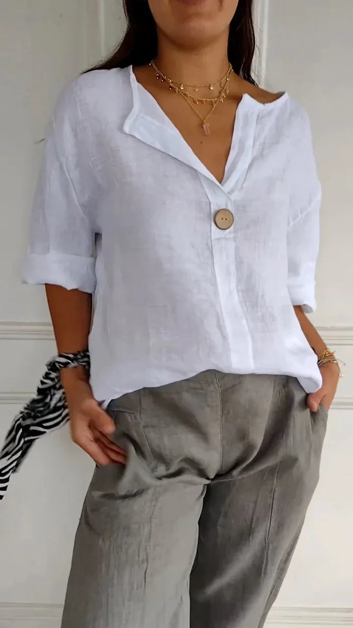 Summer Vneck Button Tee Blouse
