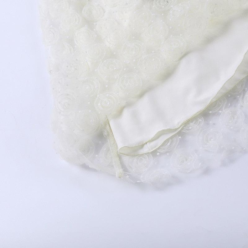 White Ruffle Strap Bustier Contrast Textured Organza Babydoll Mini Dress 15