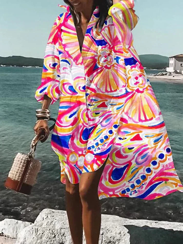 Tamar Aesthetic Wide, Colorful Dress with Summery Patterns Evening Wear Edit