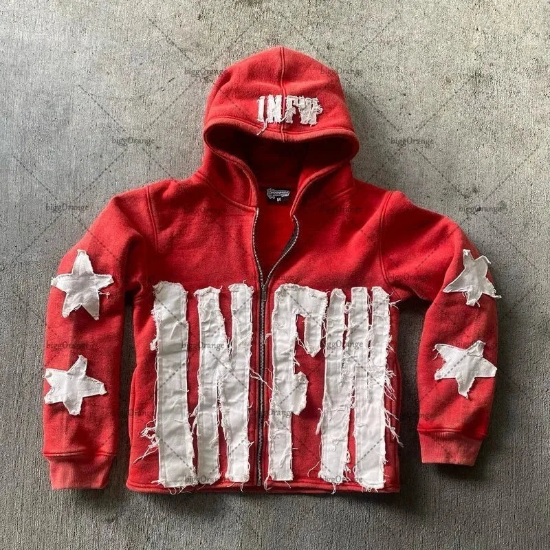 Patchwork Letter Pullover Hoodie
