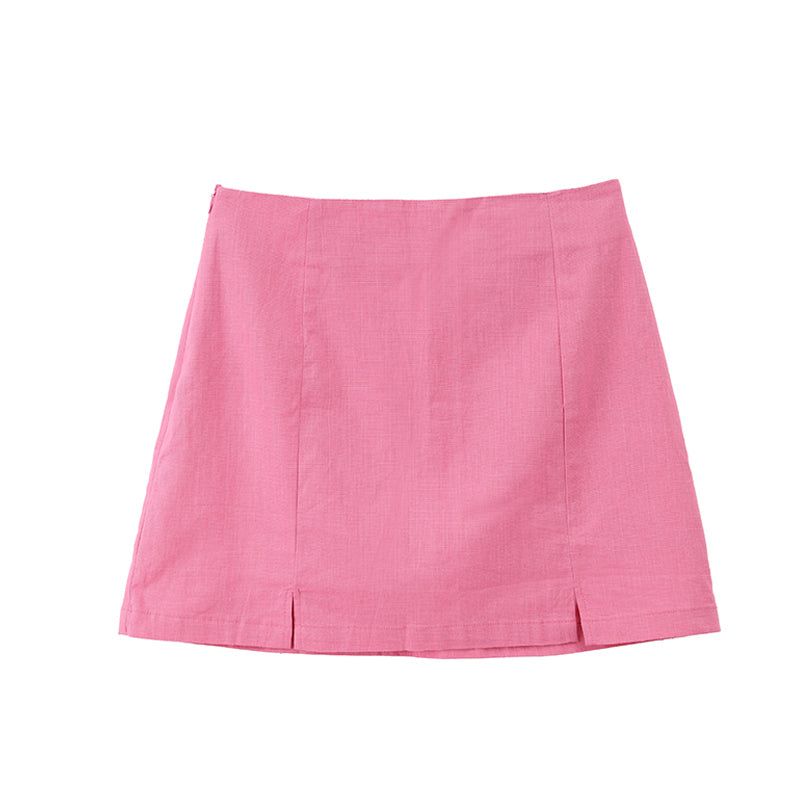 Pink Cropped Blazer Bustier Slit Mini Skirt Two Piece Set