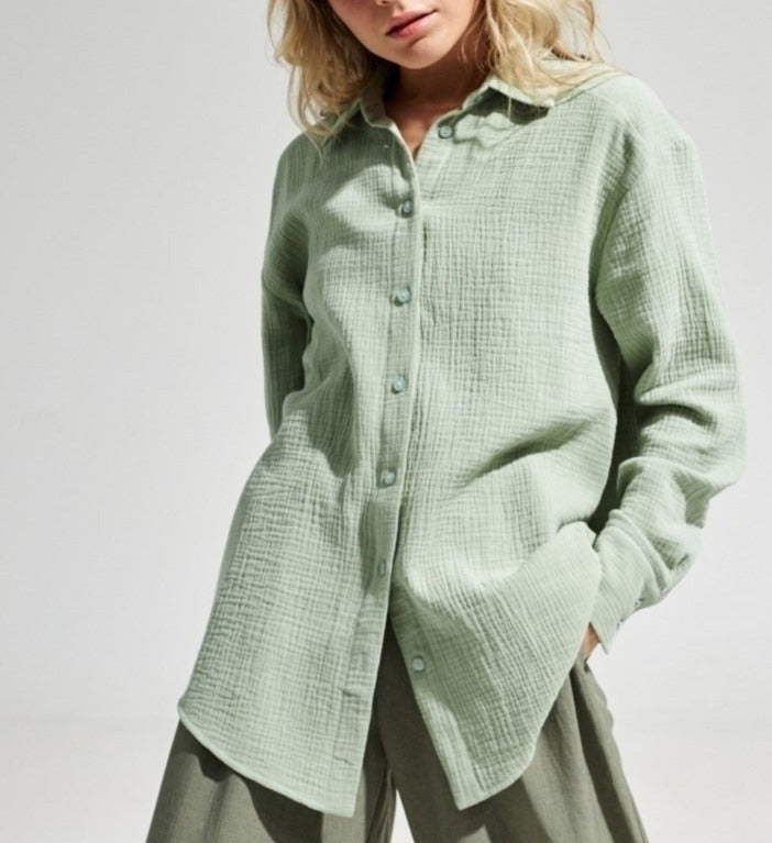 Dinora Button-Up Shirt Light Green / S Tops & Blouses