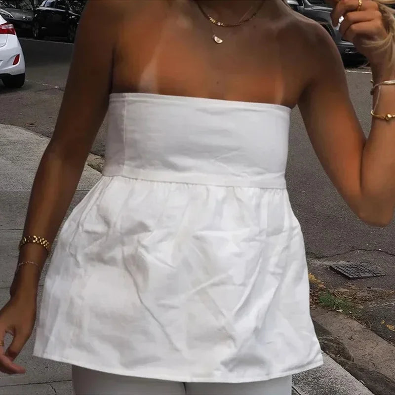 Bandeau Solid Color OffShoulder Strapless