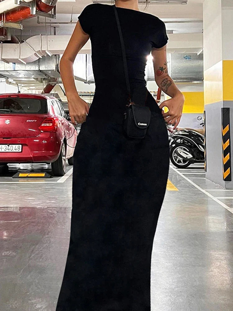 Solid Backless Straight Midi Dress