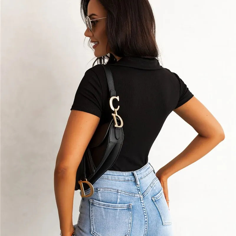 VNeck Polo Neck Slim Fit Crop Top