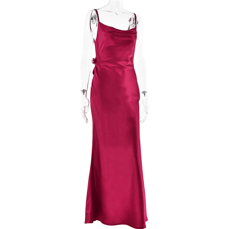 3D Flower Draped Open Back Maxi Dress