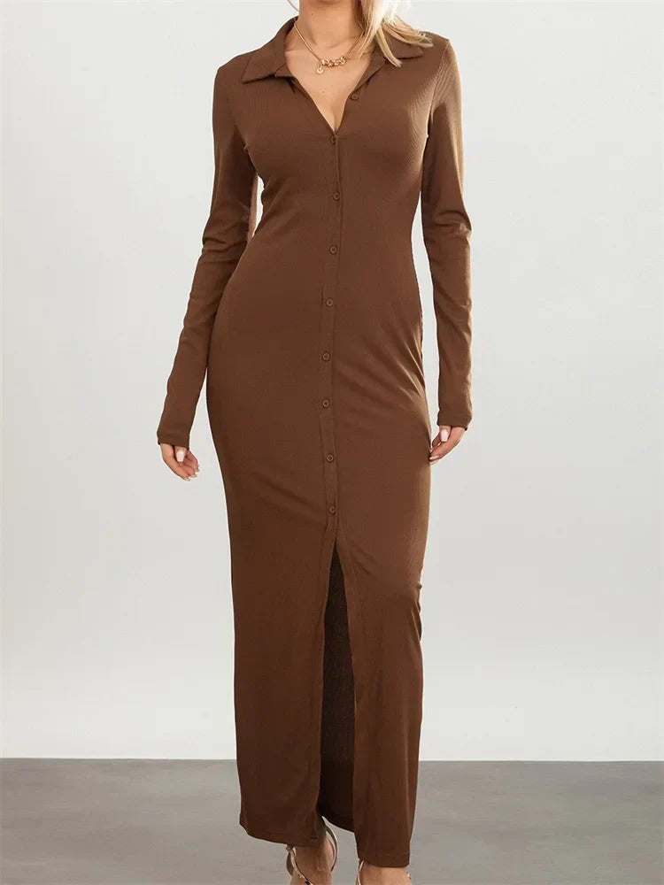 Women Slim Fit Sleeve Button Down Turn Down Collar Evening for Spring Fall Female Vestidos