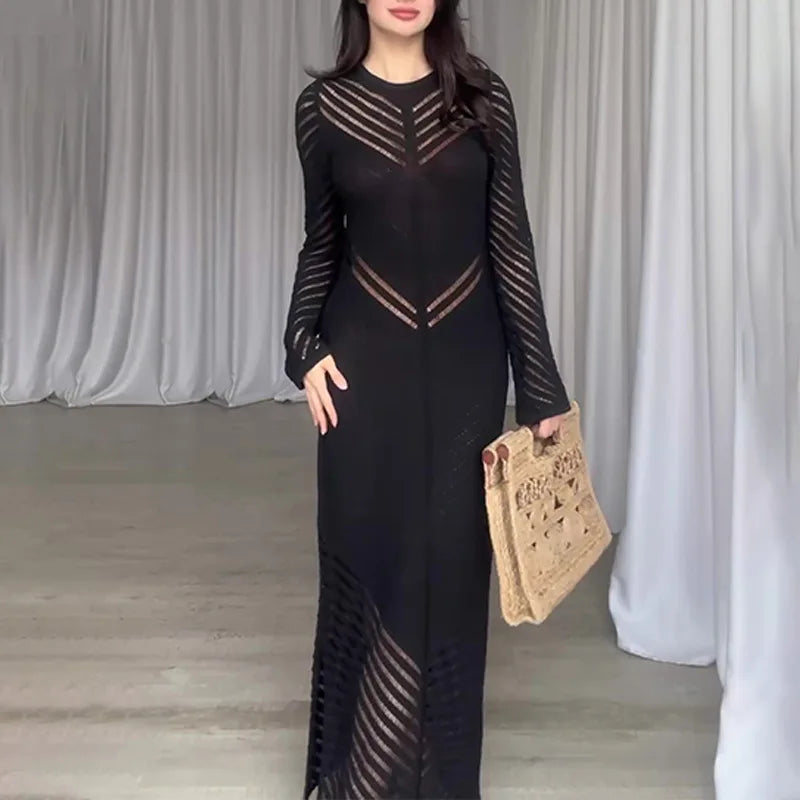Sleeveless Patchwork Knit Maxi Dresses