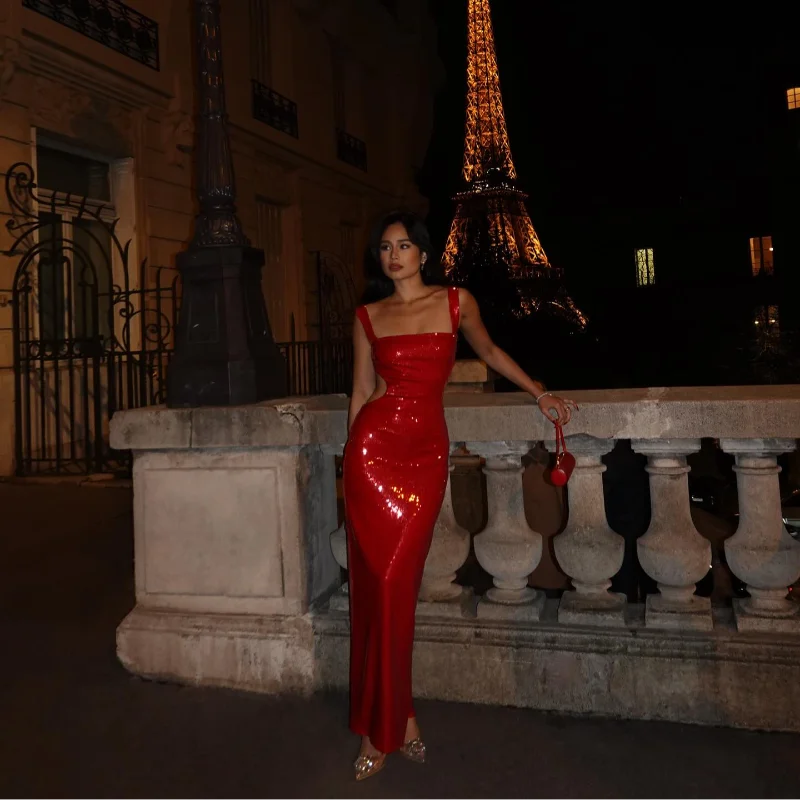 Michaela Spaghetti Strap Shimmer Maxi Dress