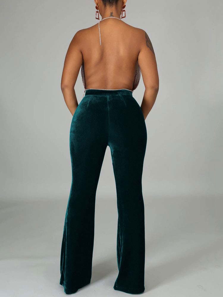 Velvet Velour Flared Bell Bottoms High Waist Pants