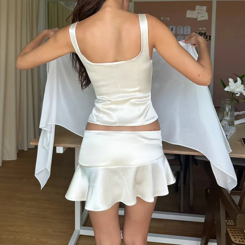 Satin Vneck Halter Solid Cami Top
