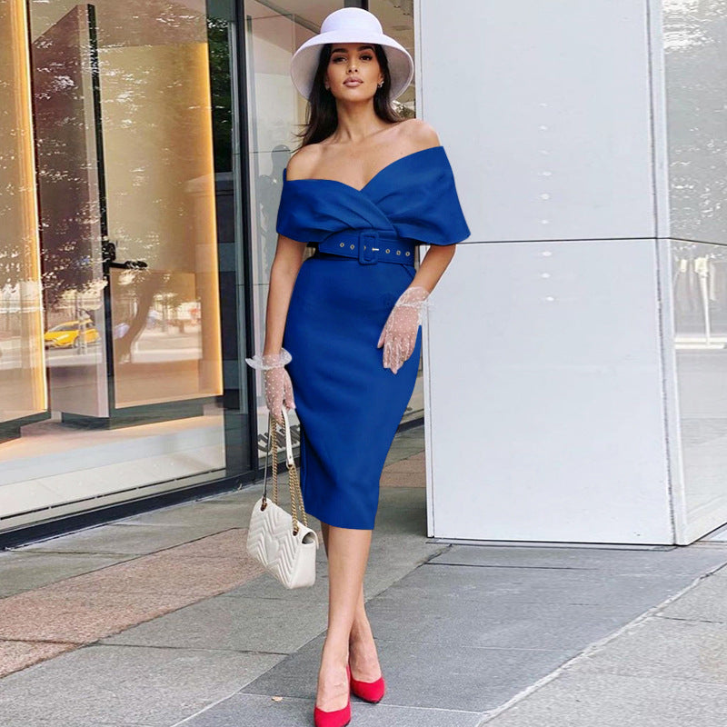 OffShoulder Elegant Party Ladies Vintage Evening Formal Midi Dress