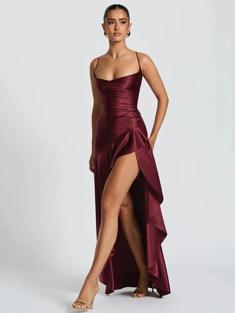 Satin Split Spaghetti Maxi Dress